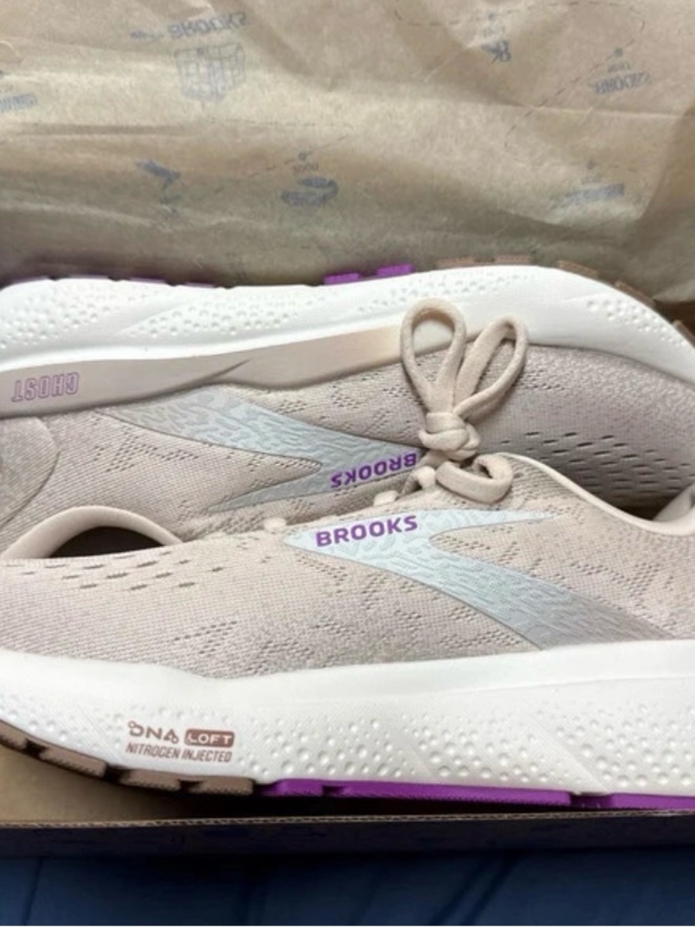 Brooks Women’s Running Shoes in Light Beige with Purple Accents